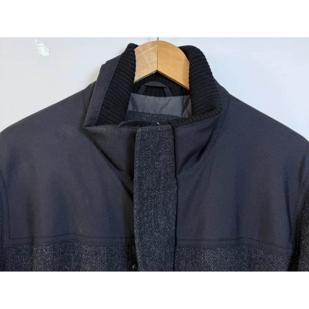 Vintage Banana Republic Wool Blend Coat Mens L Deep Charcoal Gray Black Zip Snap